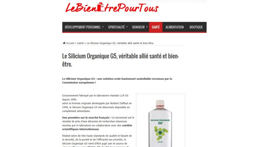 Le Bien Etre Pour Tous Media Coverage Organic Silicon G5